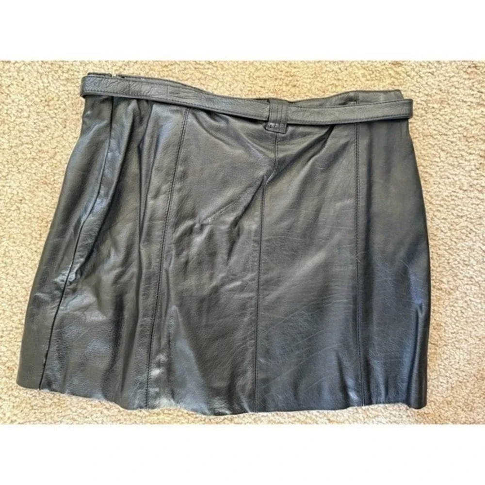Wilsons Leather Maxima Vintage Belted Mini Skirt‎ Size 14 Black 90s Y2K Grunge